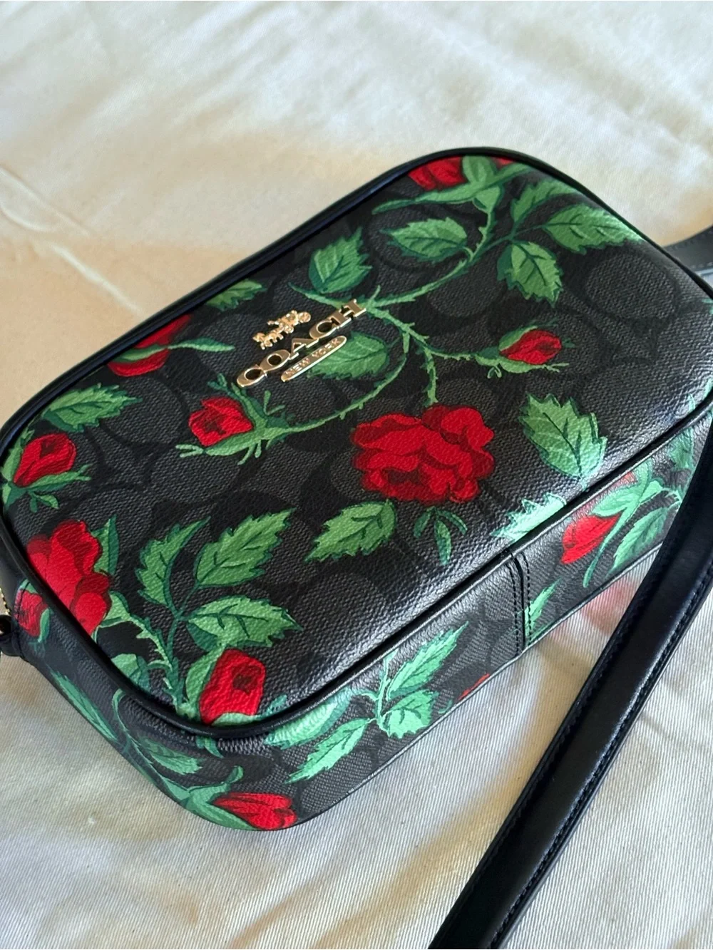 Coach Black Floral Rose Print Crossbody Bag